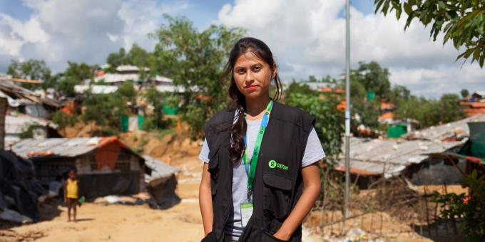 Iffat Tahimd Fatema werkt als humanitair gezondheidsbevorderaar voor Oxfam in de Rohingya vluchtelingenkampen in Cox's Bazar, Bangladesh.