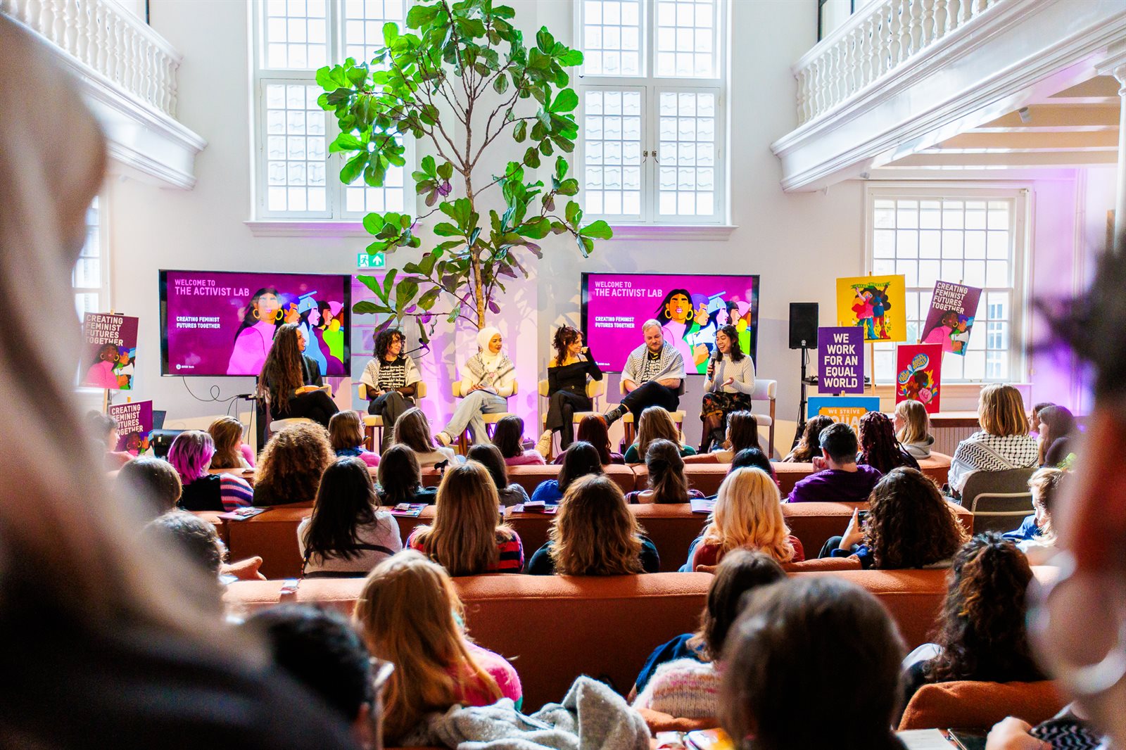 Our panelists Marwa Faour (Lebanon), Marah Kharma (Palestine), Tijn de Jong and Lakshmi (Netherlands), and Annida Putri (Indonesia), working across gender justice, climate action, decolonization, presented ways to support their resistance, and for you to take the next step – small or big- in your own activism journey.